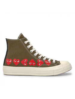 Converse Play Comme Des Garcons с сердечками высокие цвета хаки 162973c