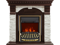 Каминокомплект Dublin угловой - Темный дуб / Сланец белый с очагом Aspen Gold