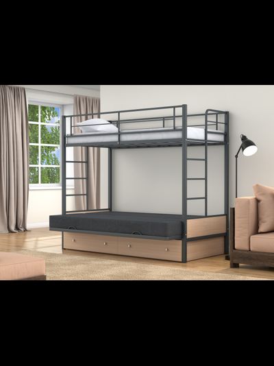 Двухъярусная кровать-диван Дакар 1 Серый (вставки Дуб молочный)