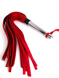 PL-02-r Плеть из кожи красная с ручкой хром - 55 см.