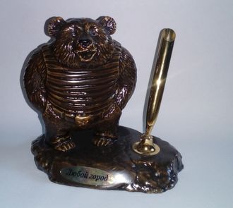 Медведь-десантник с подставкой ручкой, гипс. ОПТ