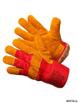 Перчатки спилковые утепленные комбинированные оранжевого цвета Ural Zima, утеплитель мех-мутон