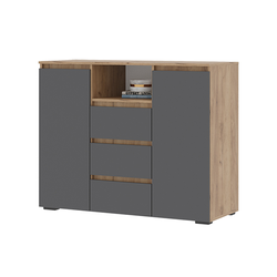 Хелен КМ 01 Комод 3 ящика и 2 створки 1200х960х465 дуб крафт золотой/графит