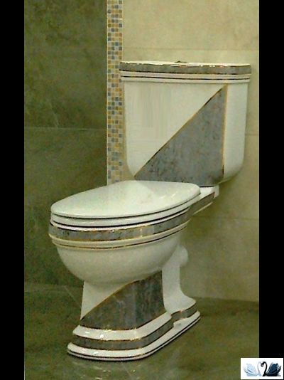 Напольный унитаз-биде Creavit Klasik с серым диагональным декором. Стиль Ретро.