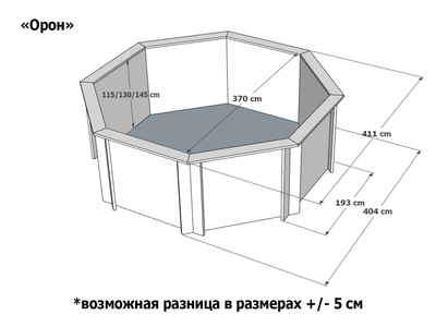 Деревянный морозоустойчивый бассейн "Орон" 370 х 370 х 145 см Кристалл