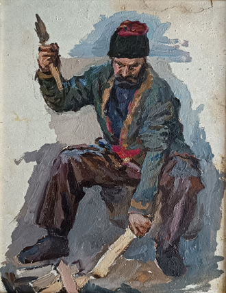 "Человек с ружьём" картон масло Бетехтин О.Г. 1954 год