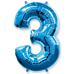 Воздушный шар фольгированный "Цифра 3. Синий"  (Испания) 102 см.