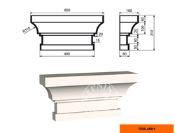 Капитель к фасадной пилястре из пенополистирола с покрытием LEPNINAPLAST-FASAD (Лепнинапласт-фасад)ПЛВ-450/1