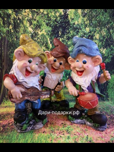 Гном музыкант с барабаном 43*23см   2кг   полистоун Россия  2579/091037-2*