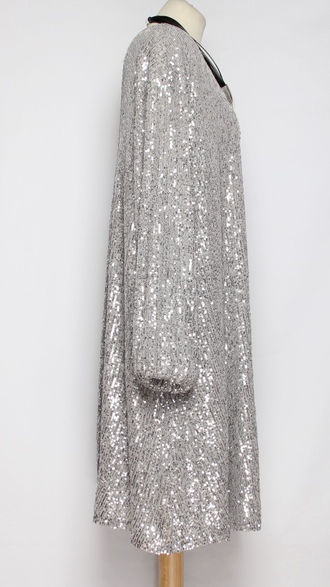 ПЛАТЬЕ-ТУНИКА НАРЯДНОЕ "РАСКЛЕШЕННОЕ ПАЙЕТКИ" серебро р.46,50,52,54,58