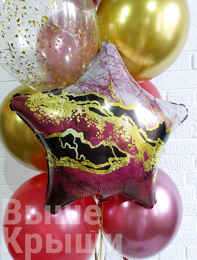 Фольгированная звезда красный мрамор из сета "Гранат"