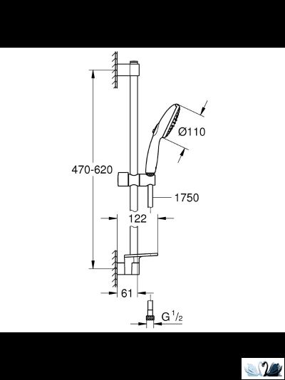 Набор смесителей Grohe BauEdge (для ванной 23604001, для раковины 23330001, душевой гарнитур 27926003 с лейкой, штангой и полочкой)
