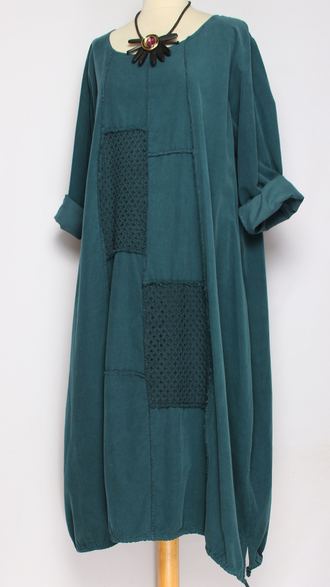 Платье Бохо вельветовое "Сетка трикотажная спинка" морская волна до р.56