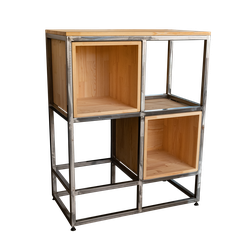 Стильный деревянный стеллаж с металлическими элементами