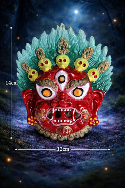 Сильный талисман - амулет-оберег "Маска Махакал" из металла, красный.