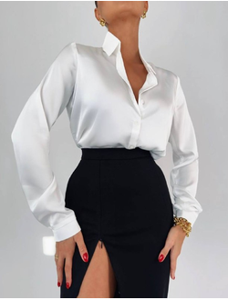 Блузка атласная на пуговицах (белый)
