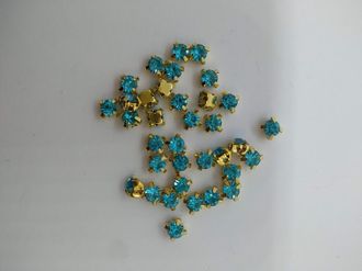 Круглые в золоте 3.5 мм, аквамарин (10 шт)