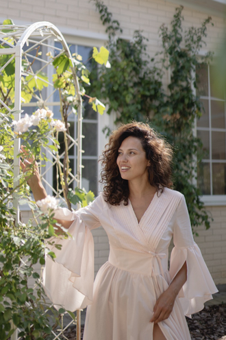 Будуарное платье-халат (персиковое)