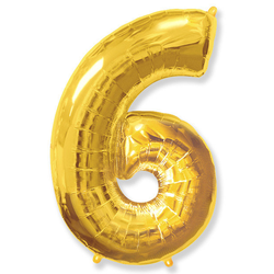 Воздушный шар фольгированный "Цифра 6. Золото"  (Испания) 102 см.