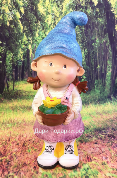 ГНОМ ДЕВОЧКА с цветком  31*13*15см  0,9кг  полистоун Россия 1620/012274