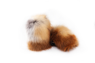 Митенки из меха рыжей лисы, ладонная часть из натуральной кожи или замши