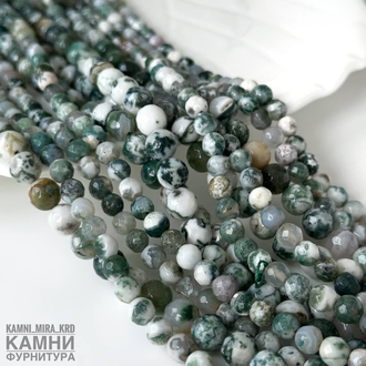 Агат моховый огранка, шары 6-6,3/7,8-8,3 мм, цена за нить 17 см