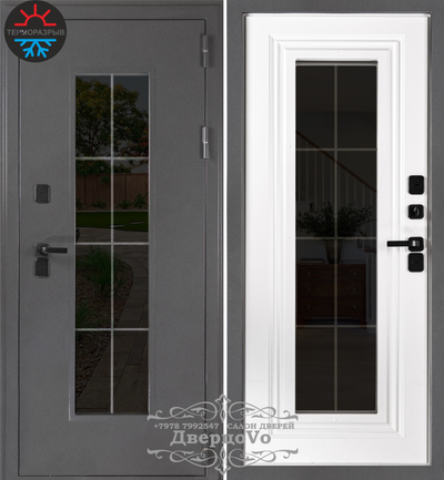 960*2050. ЛЕВОЕ ОТКРЫВАНИЕ. ТЕРМОРАЗРЫВ. КАТАЛЕЯ. КОВКА ВНУТРИ СТЕКЛОПАКЕТА. ГРАФИТ БУКЛЕ/ БЕЛЫЙ МАТОВЫЙ