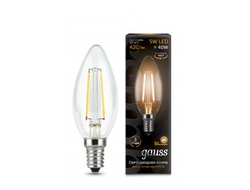 Gauss Filament Свеча E14 5W(420lm) 2700K 2K 97x35 филамент (нитевидная), прозр. 103801105