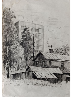 "Городской пейзаж" бумага уголь Филиппов Ю.И. 1960-е годы