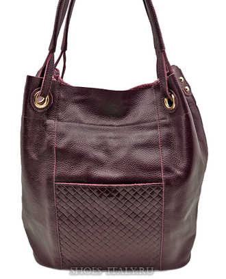 (Артикул 8830 purple) Стильная женская сумка, мягкая натуральная кожа, объемная, формат А4, удлиненные ручки + ремень на плечо