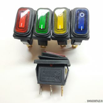Переключатель KCD3-3P, 15A, 250V, красный, с подсветкой, два положения, одна группа контактов на переключение