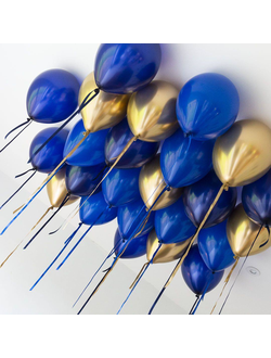 Шары на атласных лентах синий пастель,темно-синий пастель,золото хром 15шт