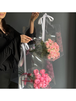 БУКЕТЫ ИЗ КУСТОВЫХ ПИОНОВИДНЫХ РОЗ В ПРОЗРАЧНОЙ СУМКЕ - (АРТ 20)