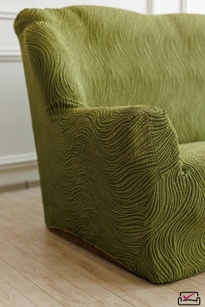 Чехол на 2х местный диван Жаккард Волна Малахит. Россия