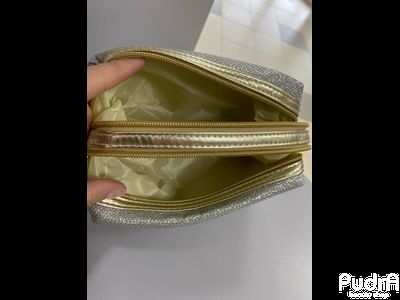 Косметичка 2 х секционная Блеск, 2 отдела на молниях, с ручкой серебро