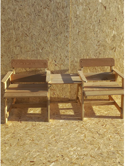 «Место для отдыха» (два стула и столик между ними); 420*1820; лиственница