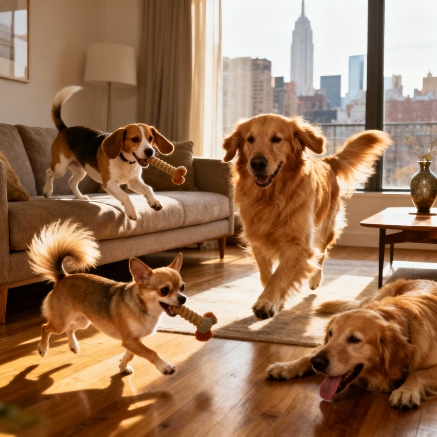 Собаки играют в квартире