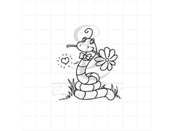 Штамп для скрапбукинга Влюбленный червячок с цветком
