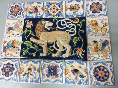 Изразцовое цветное панно "Лев царский"