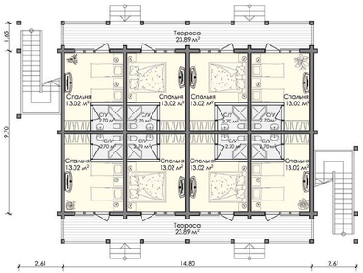 Трехэтажная гостиница из клееного бруса, 550 м2