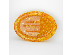 Мыльница овальная с белым янтарем