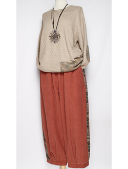 Брюки Бохо вельветовые "Гобелен" коралл р.50-54