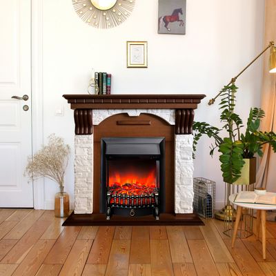 Электрокамин Дублин LO камень белый с очагом Fobos