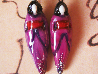 Фарфоровые украшения "Вальс магнолии", комплект из подвески и серёжек