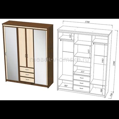 Шкаф-купе Карина 1,7 с 2 зеркалами