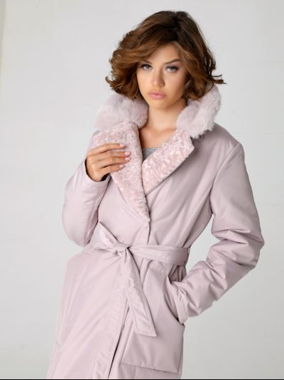 Пальто 23303 серо-розовый