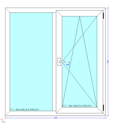 двухстворчатое окно схема 1300 * 1400 найс-окна