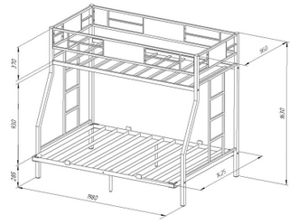 Двухъярусная кровать металлическая ФМ - ГР 140 см (190х90 и 190х140) + 200 бонусов