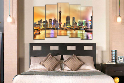 Модульная картина "Вечерний Шанхай"