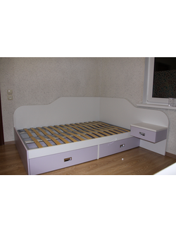 Кровать спальное место 1900х1200мм с нижними ящиками глубиной 800мм, одной прикроватной навесной тумбой